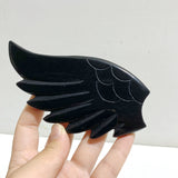 Black Obsidian Heart Wing Carving With Stand