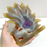 2 Pieces Geode Agate Druzy Nine-tailed Fox Carving #16