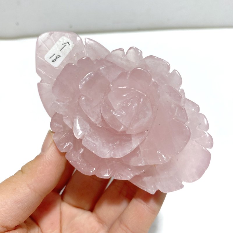 6 Pairs Beautiful Rose Quartz Flower Carving With Stand - Wholesale Crystals