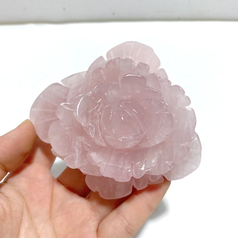6 Pairs Beautiful Rose Quartz Flower Carving With Stand - Wholesale Crystals