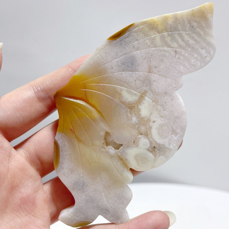 6 Pairs Beautiful Sakura Flower Agate Butterfly Wing Carving With Stand - Wholesale Crystals