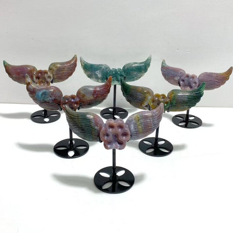 6 Pairs Ocean Jasper Cat Paw Wing Carving With Stand - Wholesale Crystals