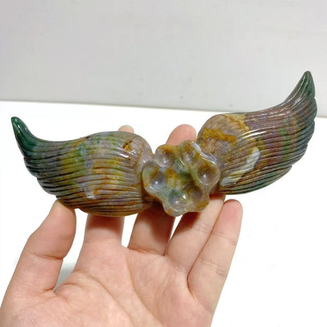 6 Pairs Unique Ocean Jasper Cat Paw Wing Carving With Stand - Wholesale Crystals