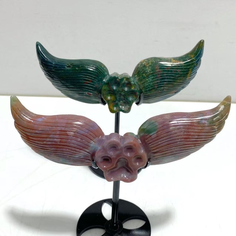 6 Pairs Unique Ocean Jasper Cat Paws Wing Carving With Stand - Wholesale Crystals