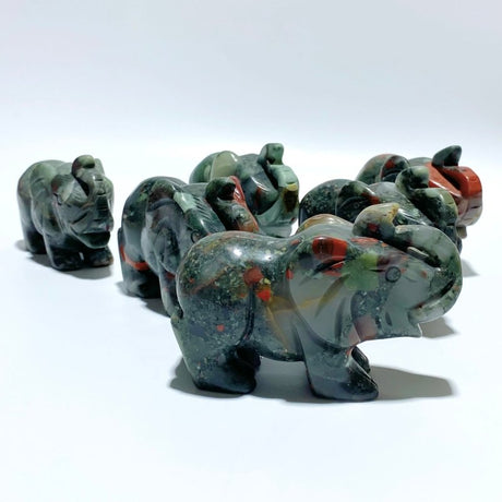 6 Pieces Africa Blood Stone Elephant Carving - Wholesale Crystals