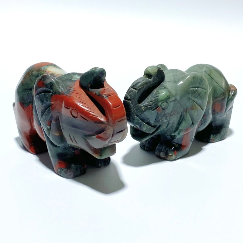 6 Pieces Africa Blood Stone Elephant Carving - Wholesale Crystals