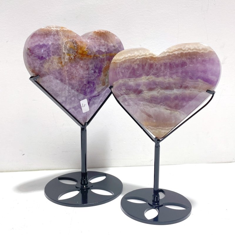 6 Pieces Amethyst Mixed Agate Heart With Stand - Wholesale Crystals