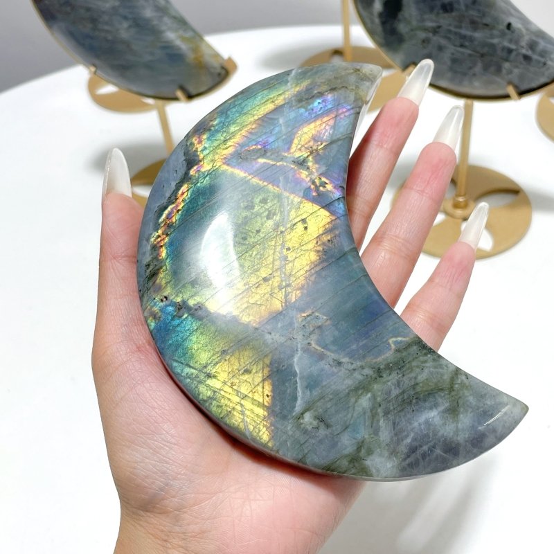 6 Pieces Beautiful Labradorite Moon Carving With Stand - Wholesale Crystals