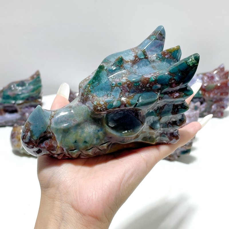 6 Pieces Beautiful Ocean Jasper Dragon Head Carving - Wholesale Crystals