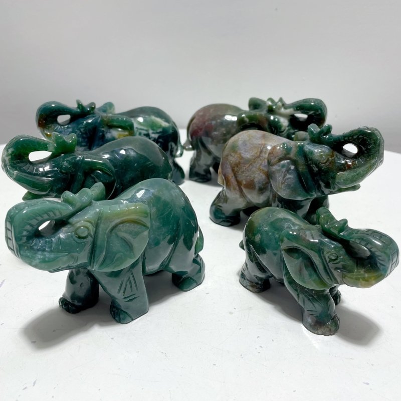 6 Pieces Beautiful Ocean Jasper Elephant Carving - Wholesale Crystals