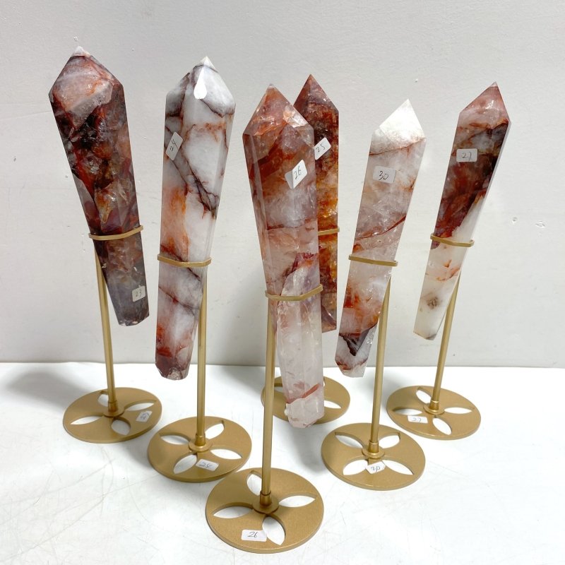 6 Pieces Fire Quartz Point Magic Scepter Wand With Stand - Wholesale Crystals