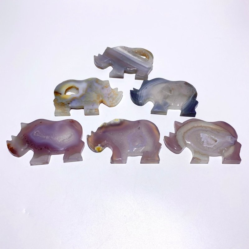 6 Pieces Geode Druzy Agate Rhino Carving - Wholesale Crystals
