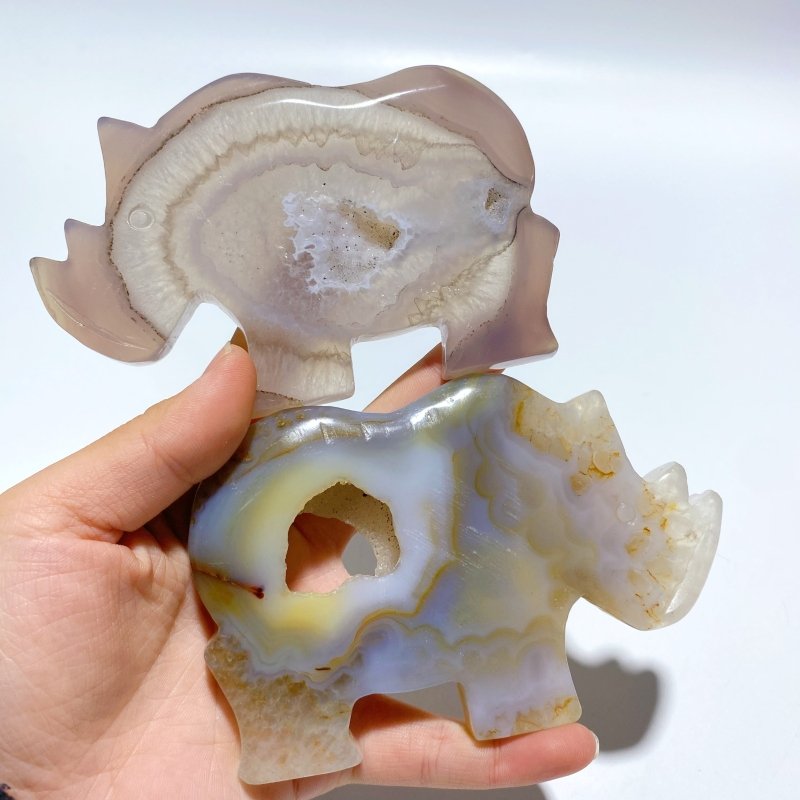 6 Pieces Geode Druzy Agate Rhino Carving - Wholesale Crystals