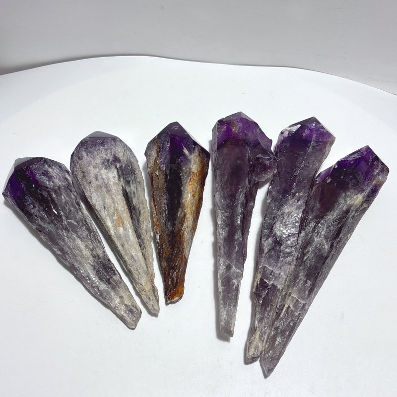 6 Pieces Large Beautiful Polished Amethyst Scepter Single Point 23 - 33cm - Wholesale Crystals