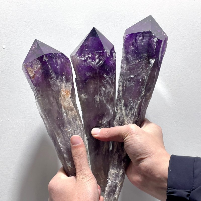 6 Pieces Large Beautiful Polished Amethyst Scepter Single Point 25.5 - 32.2cm - Wholesale Crystals