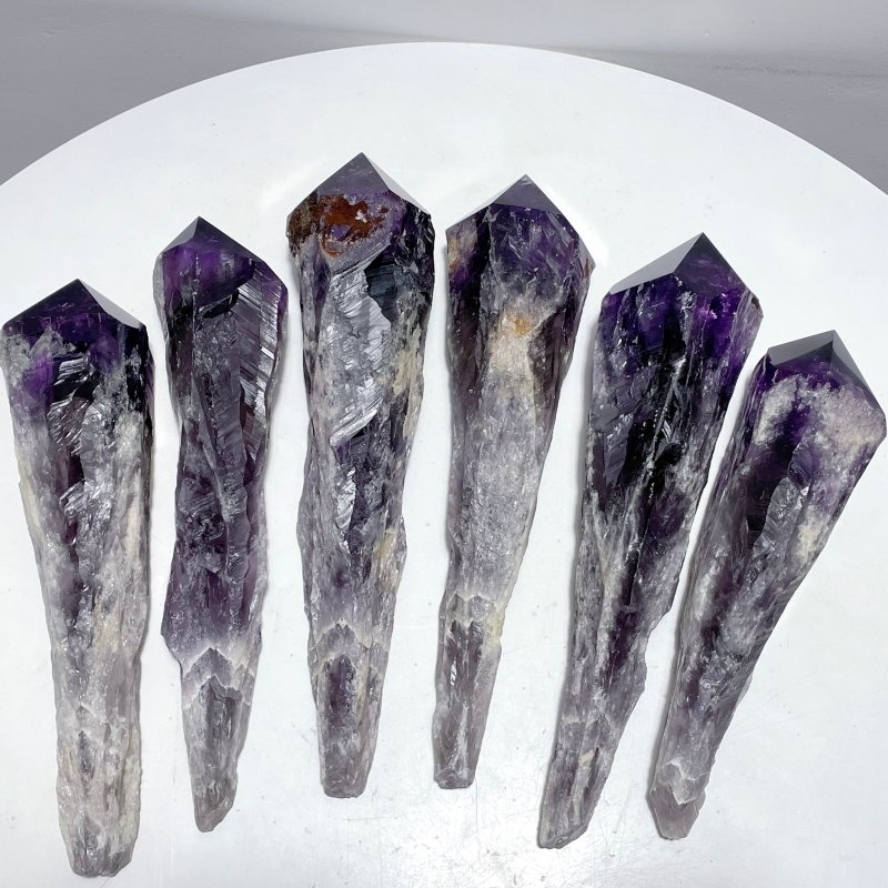 6 Pieces Large Beautiful Polished Amethyst Scepter Single Point 25.5 - 32.2cm - Wholesale Crystals