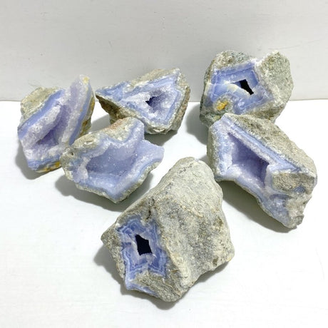 6 Pieces Large Blue Chalcedony Druzy Geode - Wholesale Crystals