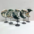 6 Pieces Large Geode Green & Pink Moss Agate Moon With Stand Home Decor -Wholesale Crystals