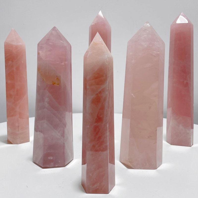 6 Pieces Large Madagascar Deep Pink Rose Quartz Points - Wholesale Crystals