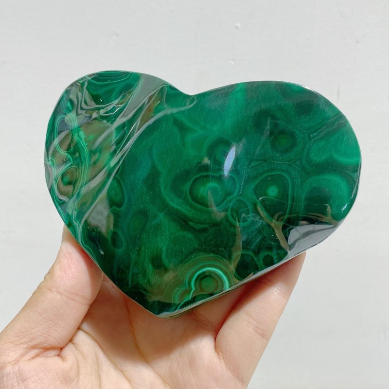 6 Pieces Large Malachite Heart Raw Bottom -Wholesale Crystals