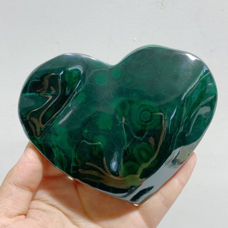 6 Pieces Large Malachite Heart Raw Bottom -Wholesale Crystals