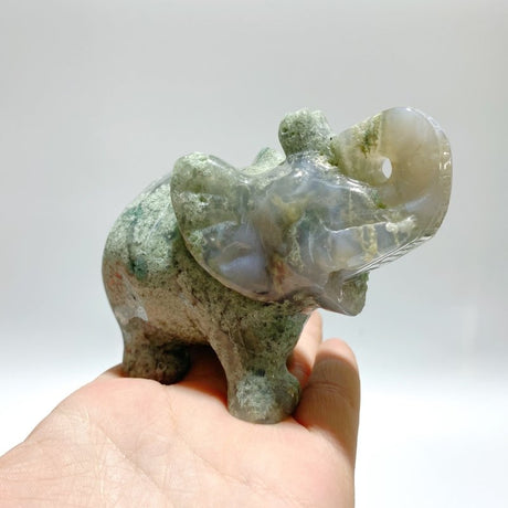 6 Pieces Moss Agate Elephant Carving - Wholesale Crystals
