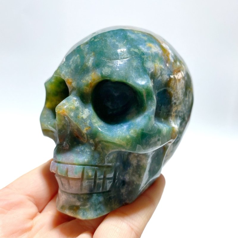 6 Pieces Moss Agate Skull Carving - Wholesale Crystals