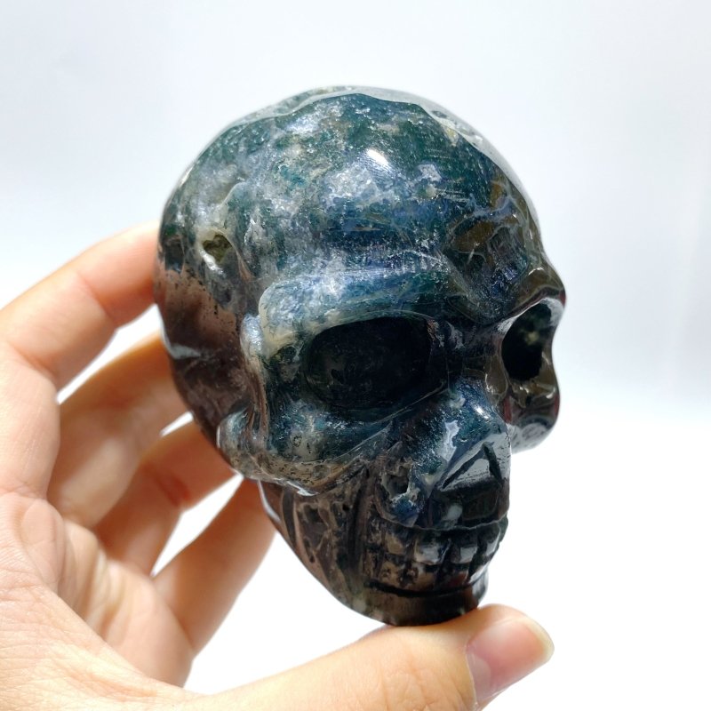 6 Pieces Moss Agate Skull Carving - Wholesale Crystals
