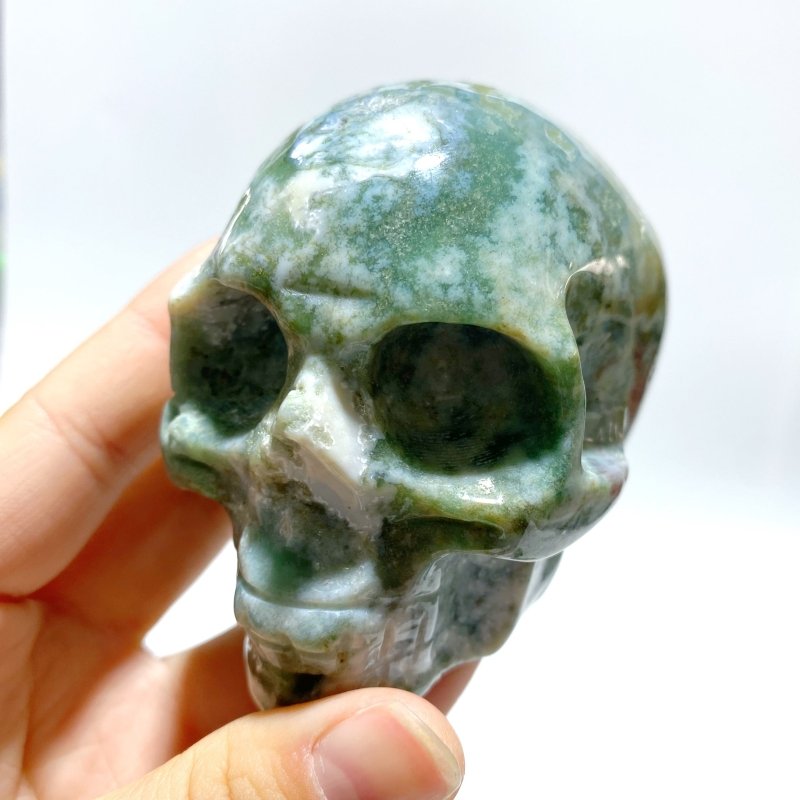 6 Pieces Moss Agate Skull Carving - Wholesale Crystals