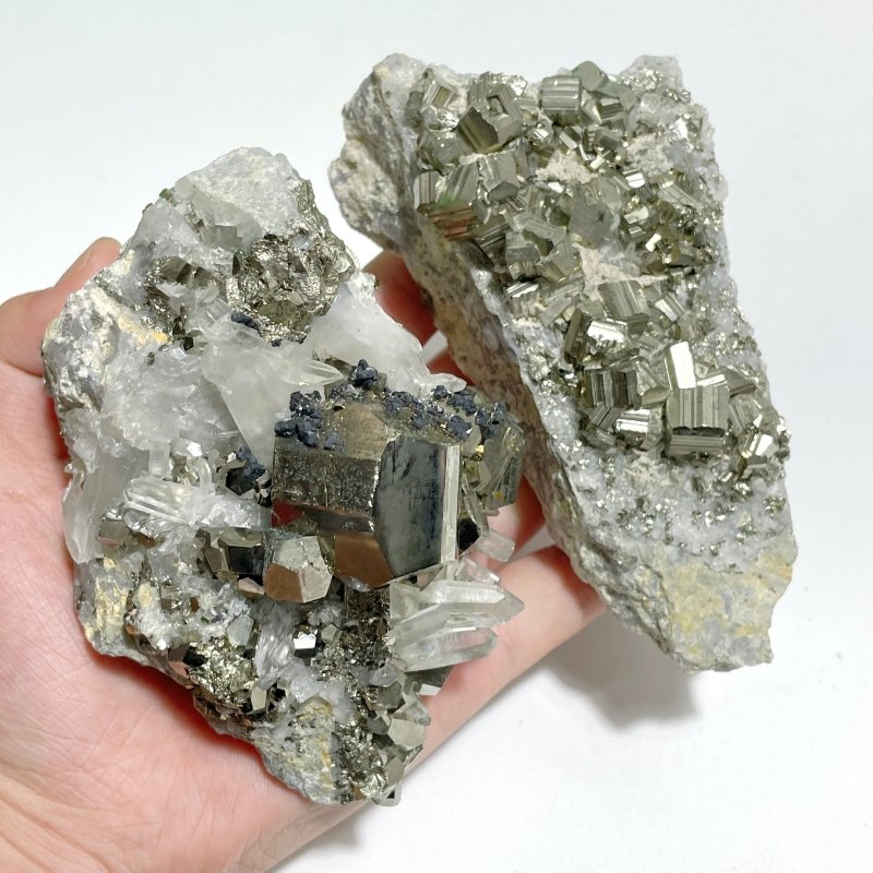 6 Pieces Pyrite Mixed Clear Quartz Cluster Specimen For Collection - Wholesale Crystals