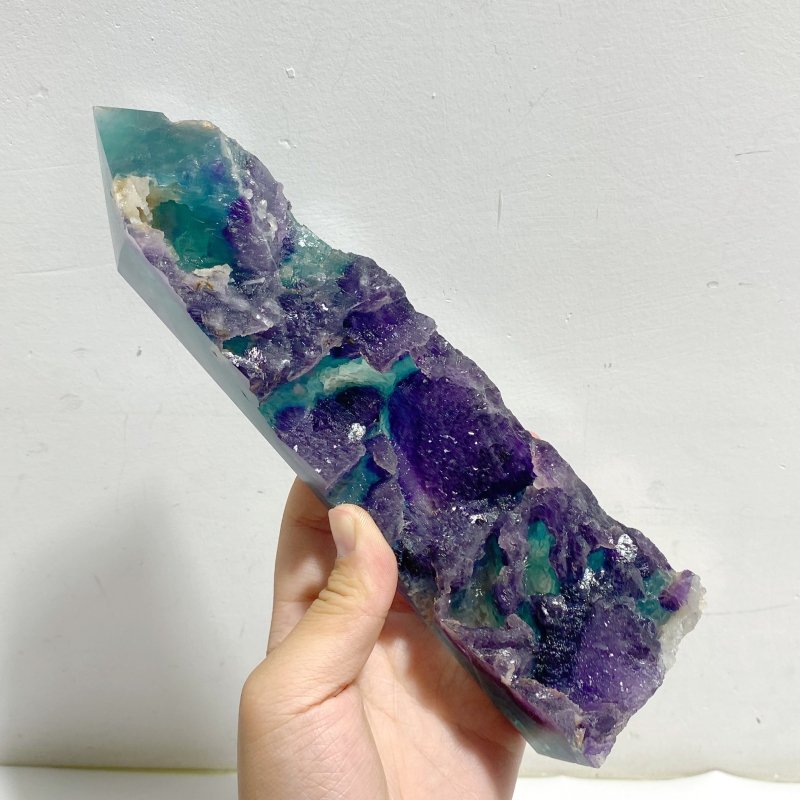 6 Pieces Rainbow Fluorite Raw Side Four-sided Tower Point -Wholesale Crystals