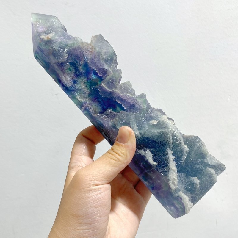 6 Pieces Rainbow Fluorite Raw Side Four-sided Tower Point -Wholesale Crystals