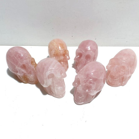 6 Pieces Rose Quartz Skull Carving - Wholesale Crystals