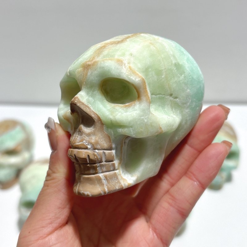 6 Pieces Unique Green Calcite Skull Carving - Wholesale Crystals