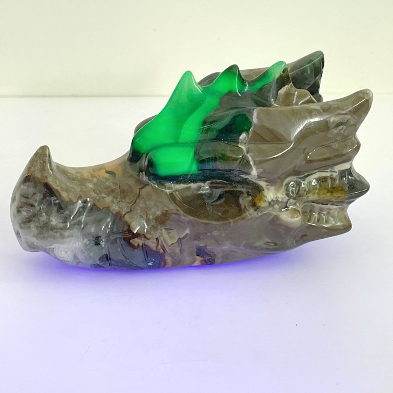 6 Pieces Volcanic Agate Dragon Head Carving(UV - Reactive) - Wholesale Crystals