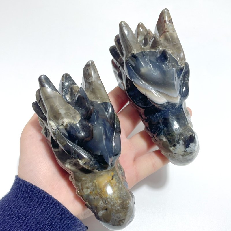 6 Pieces Volcanic Agate Dragon Head Carving(UV - Reactive) - Wholesale Crystals