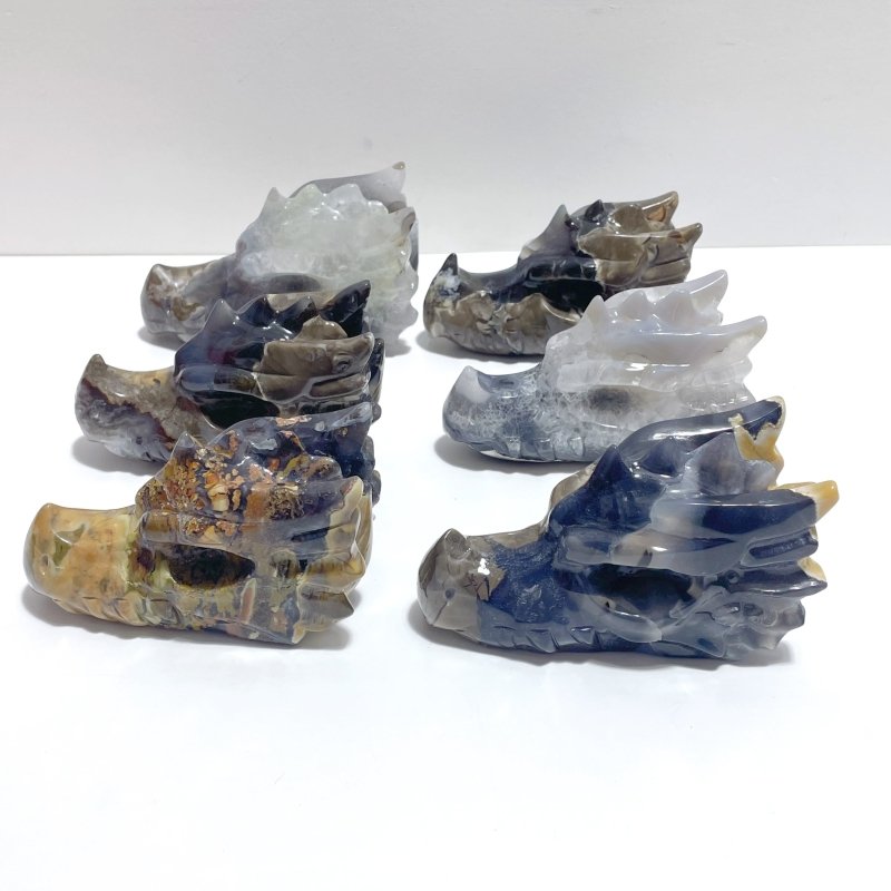 6 Pieces Volcanic Agate Dragon Head Carving(UV - Reactive) - Wholesale Crystals