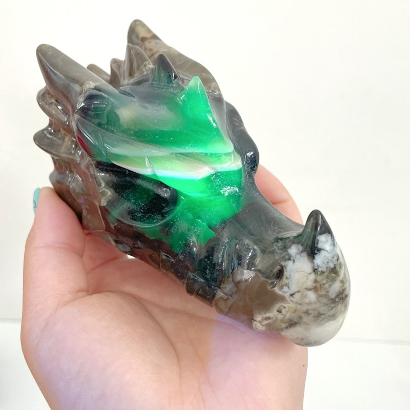 6 Pieces Volcanic Agate Dragon Head Carving(UV - Reactive) - Wholesale Crystals