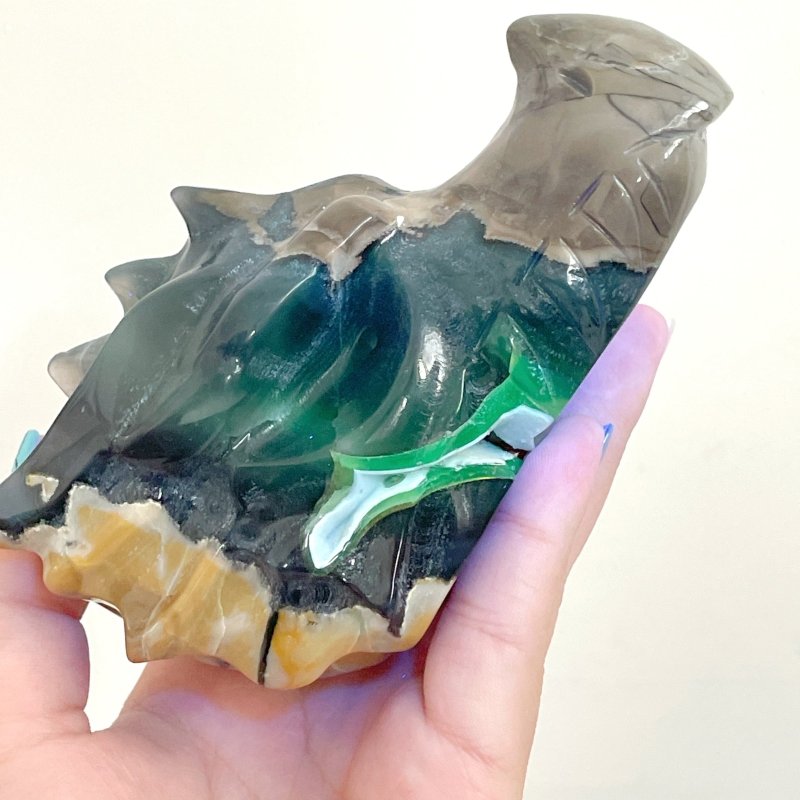 6 Pieces Volcanic Agate Dragon Head Carving(UV - Reactive) - Wholesale Crystals