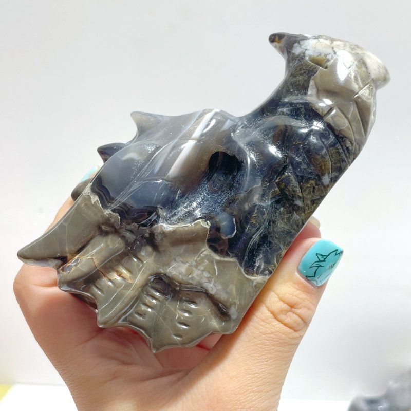 6 Pieces Volcanic Agate Dragon Head Carving(UV - Reactive) - Wholesale Crystals