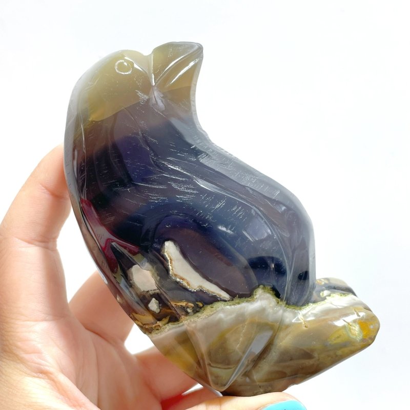 6 Pieces Volcano Agate Penguin Carving(UV - Reactive) - Wholesale Crystals