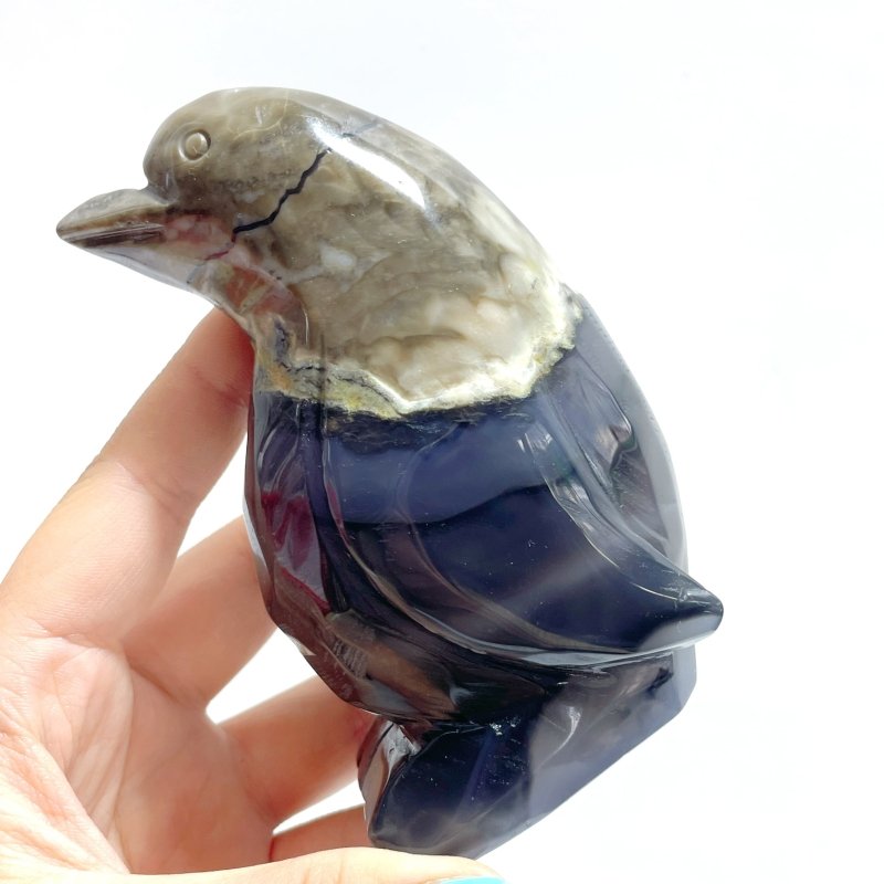 6 Pieces Volcano Agate Penguin Carving(UV - Reactive) - Wholesale Crystals