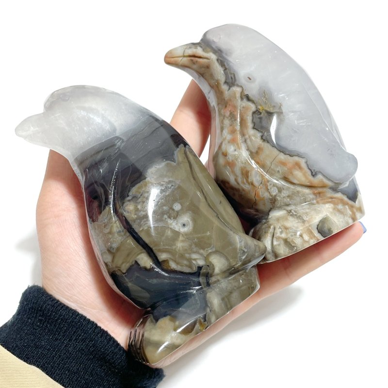 6 Pieces Volcano Agate Penguin Carving(UV - Reactive) - Wholesale Crystals