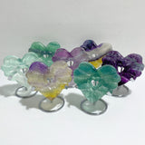 7 Pieces Rainbow Fluorite Heart Carving With Stand