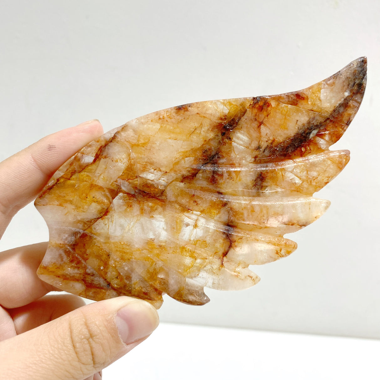 Unique Golden Hematoid Quartz Fire Quartz Heart Wing Carving With Stand