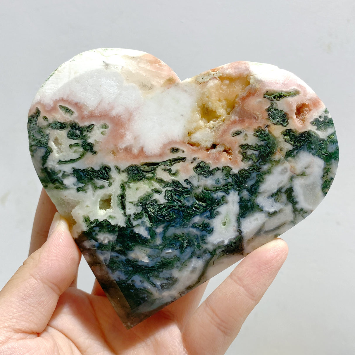20 Pieces Large Geode Green & Pink Moss Agate Heart
