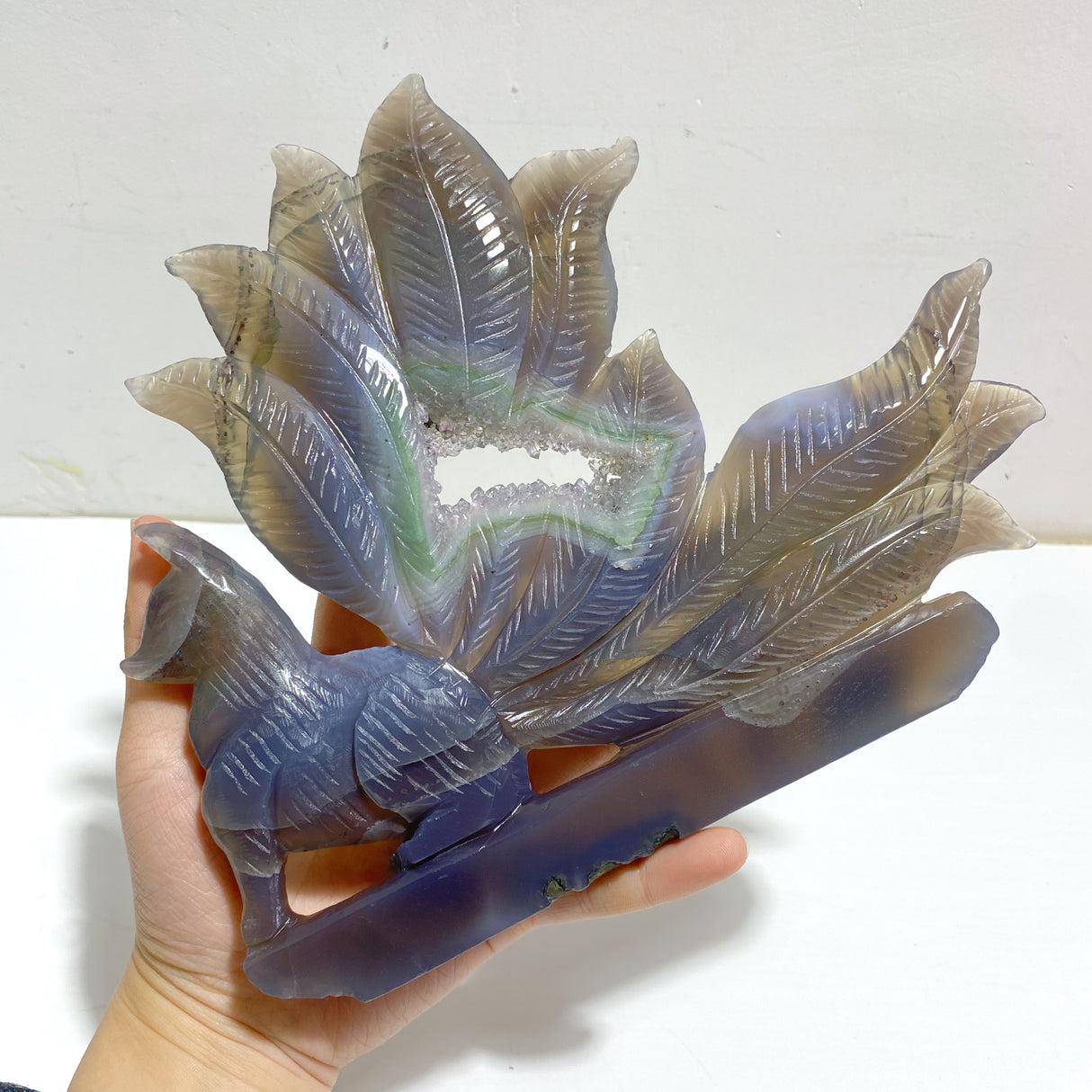 Geode Agate Druzy Nine-tailed Fox Carving #15