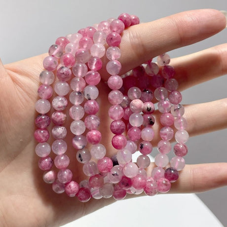 6mm Pink Rhodonite Mixed Quartz Bracelets Wholesale - Wholesale Crystals