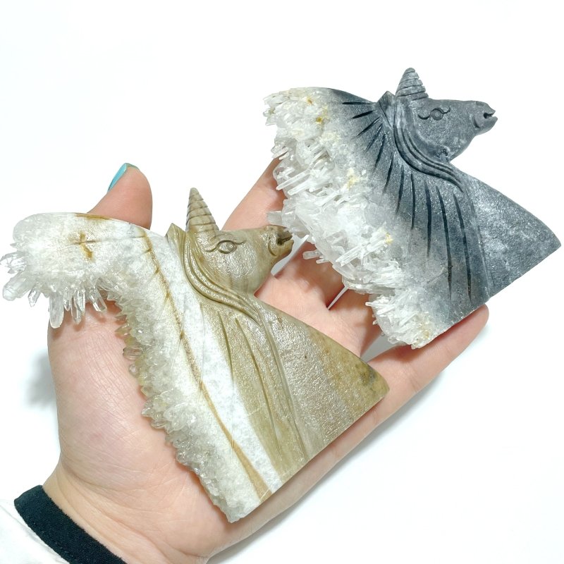 7 Pieces Clear Quartz Cluster Unicorn Carving - Wholesale Crystals