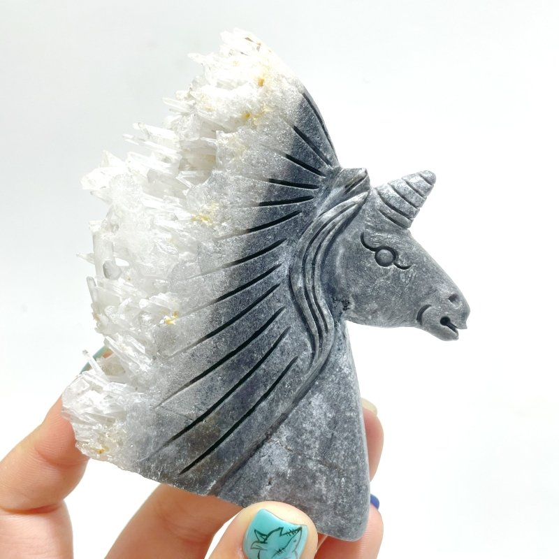 7 Pieces Clear Quartz Cluster Unicorn Carving - Wholesale Crystals